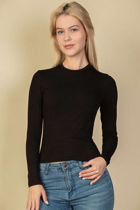 Ribbed Round Neck Long Sleeve Top - Demented Sisters