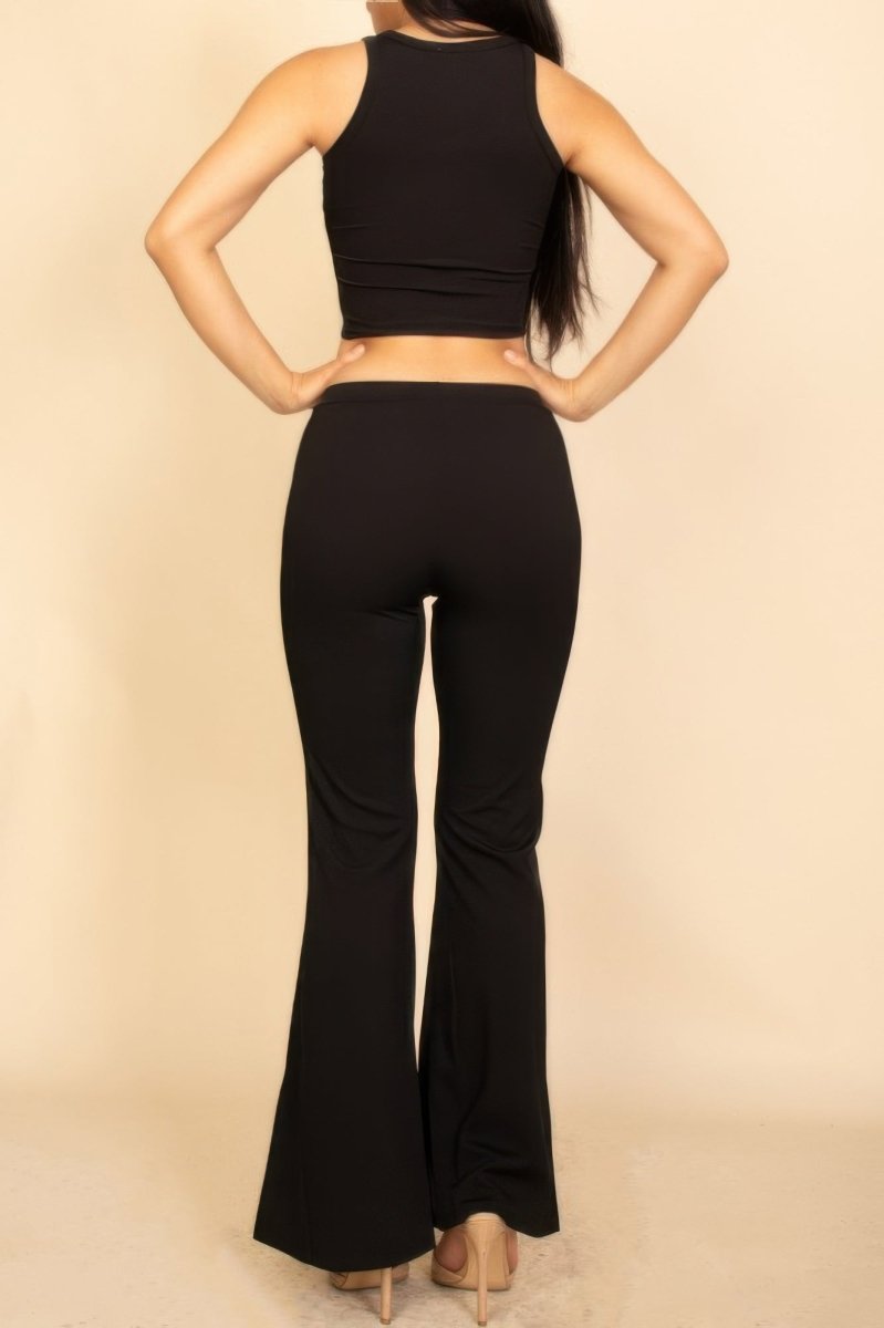 Ribbed Sleeveless Crop Top & Flared Pants Set - Demented Sisters