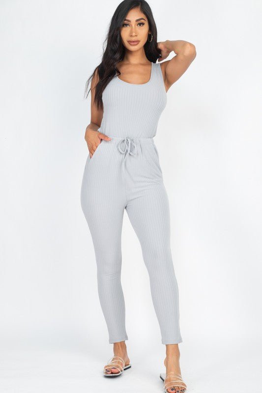 Ribbed Sleeveless Drawstring catsuits Jumpsuit - Demented Sisters