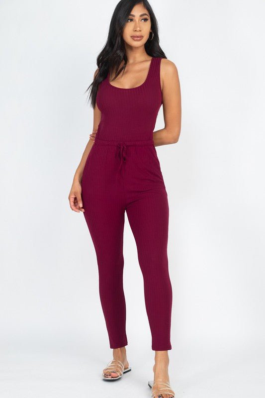 Ribbed Sleeveless Drawstring catsuits Jumpsuit - Demented Sisters