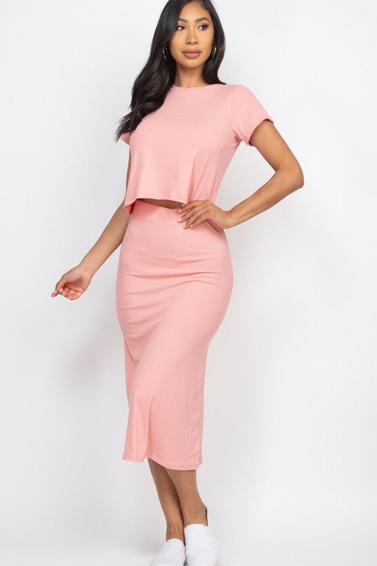 Ribbed Solid Top & Midi Skirt Set - Demented Sisters