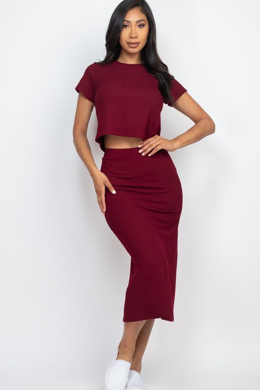 Ribbed Solid Top & Midi Skirt Set - Demented Sisters