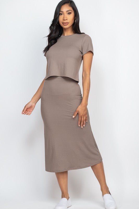 Ribbed Solid Top & Midi Skirt Set - Demented Sisters