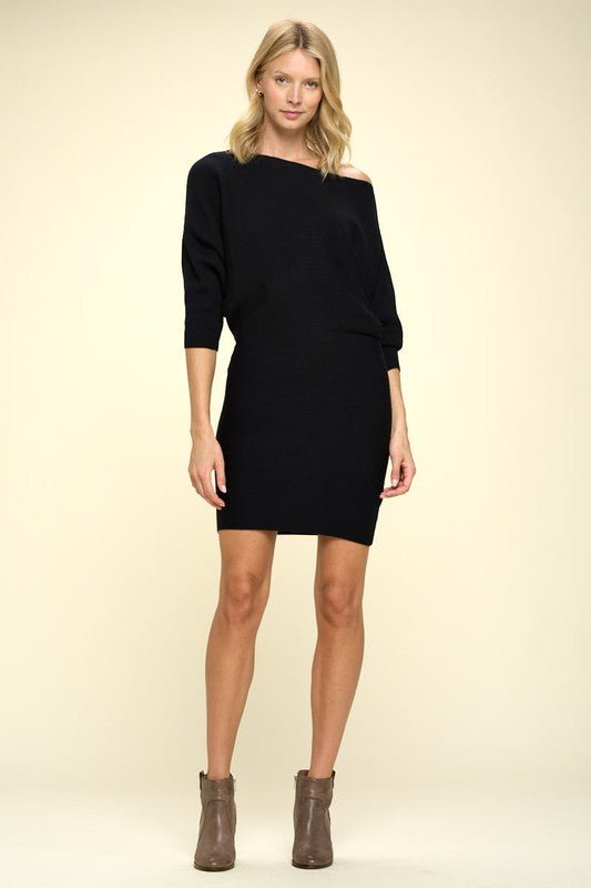 Ribbed Sweater Knit Dolman Sleeve Dress - Demented Sisters