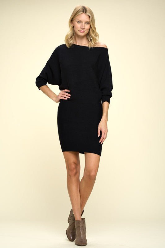 Ribbed Sweater Knit Dolman Sleeve Dress - Demented Sisters