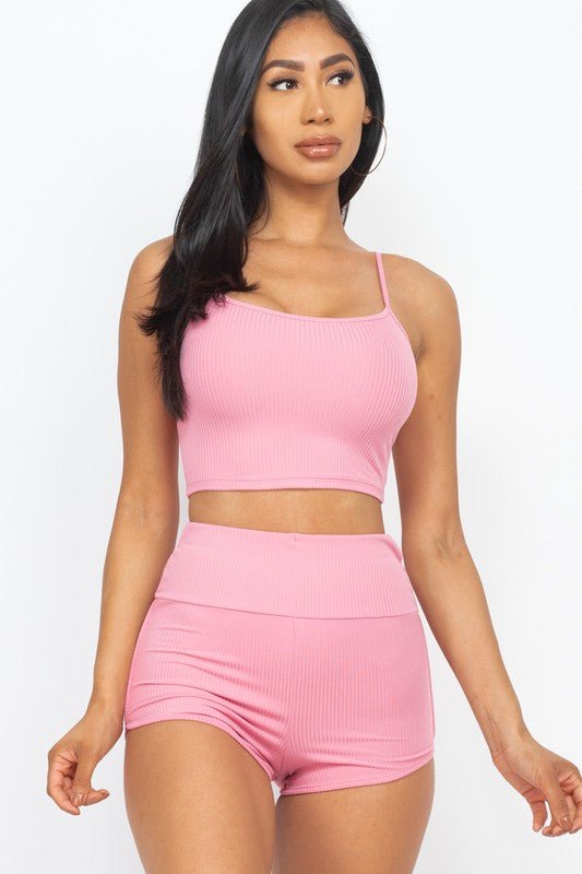 Ribbed Top & Ruched Biker Shorts Set - Demented Sisters