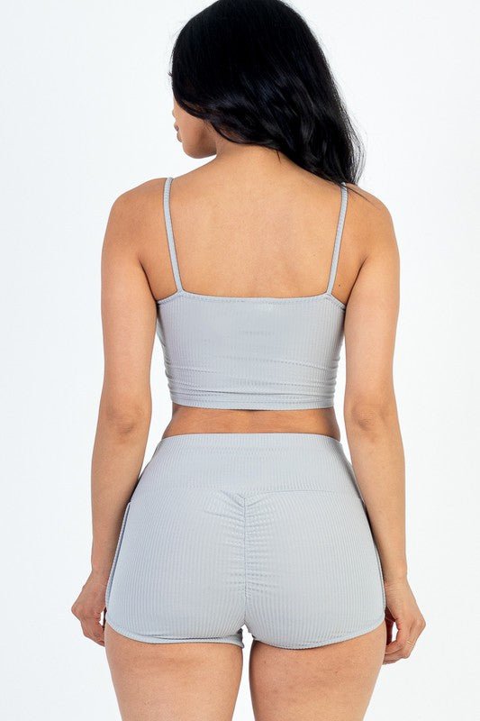 Ribbed Top & Ruched Biker Shorts Set - Demented Sisters