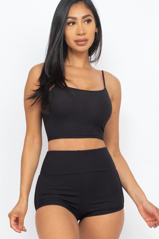 Ribbed Top & Ruched Biker Shorts Set - Demented Sisters