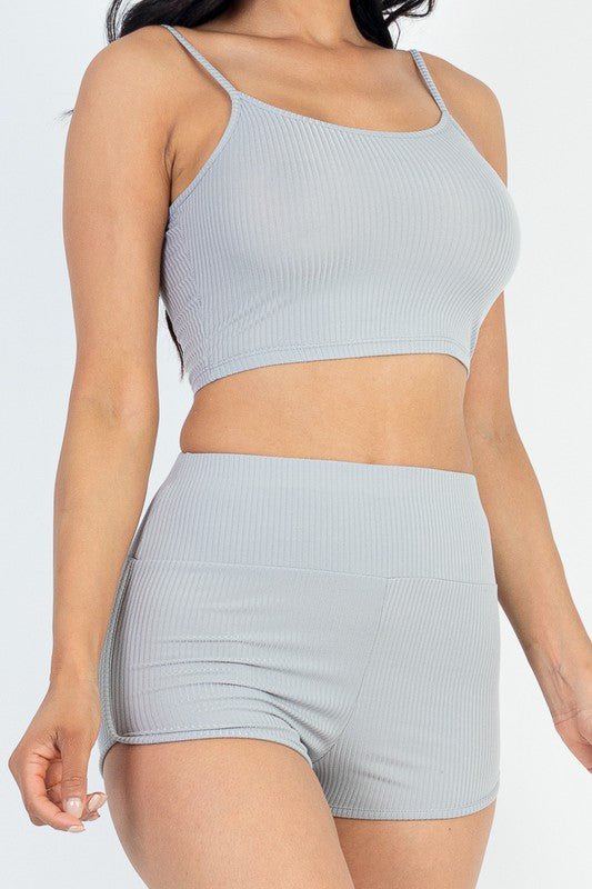 Ribbed Top & Ruched Biker Shorts Set - Demented Sisters