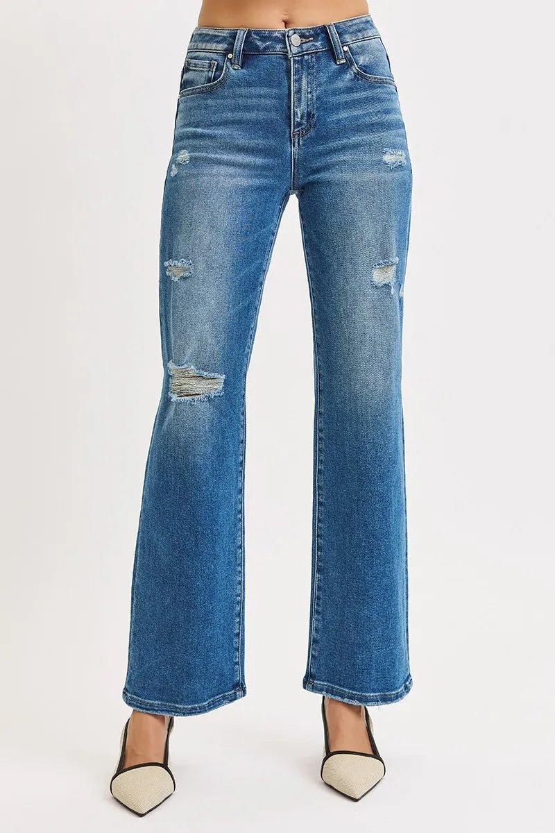 RISEN Full Size High Rise Ankle Straight Front Body Distressed Jeans Plus Size - Demented Sisters