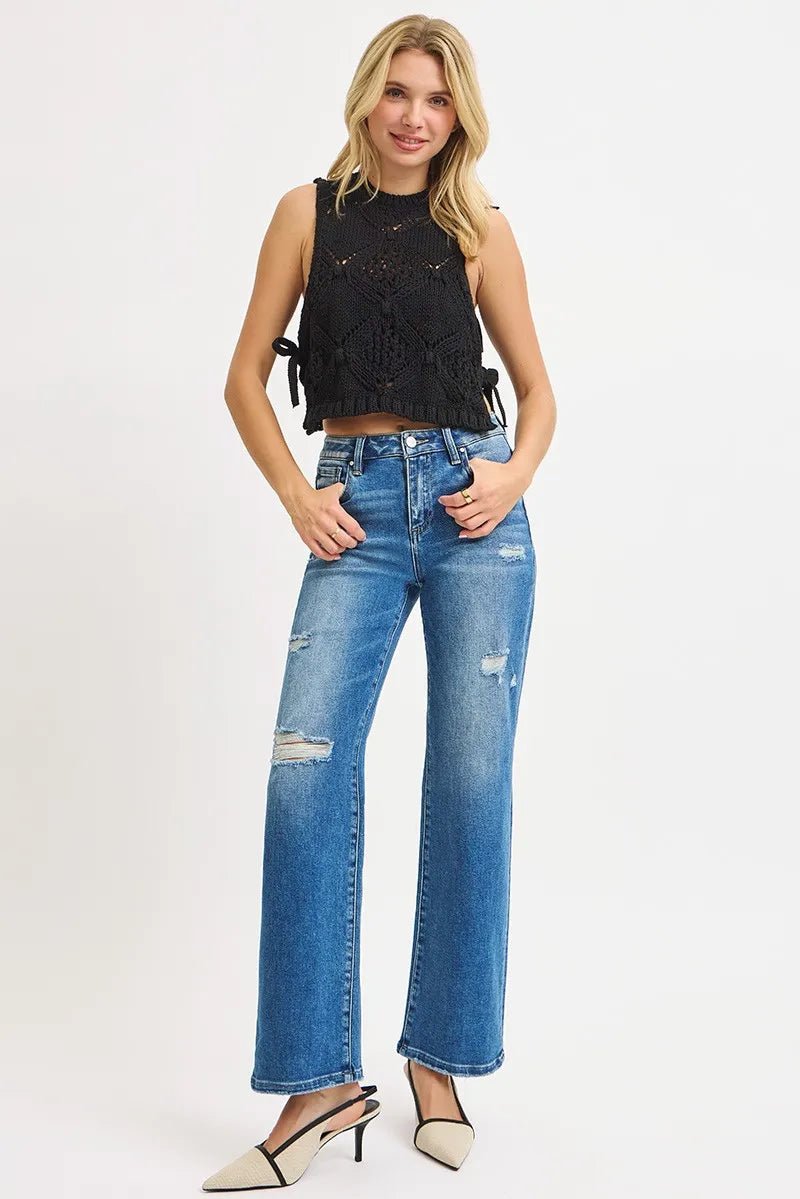 RISEN Full Size High Rise Ankle Straight Front Body Distressed Jeans Plus Size - Demented Sisters