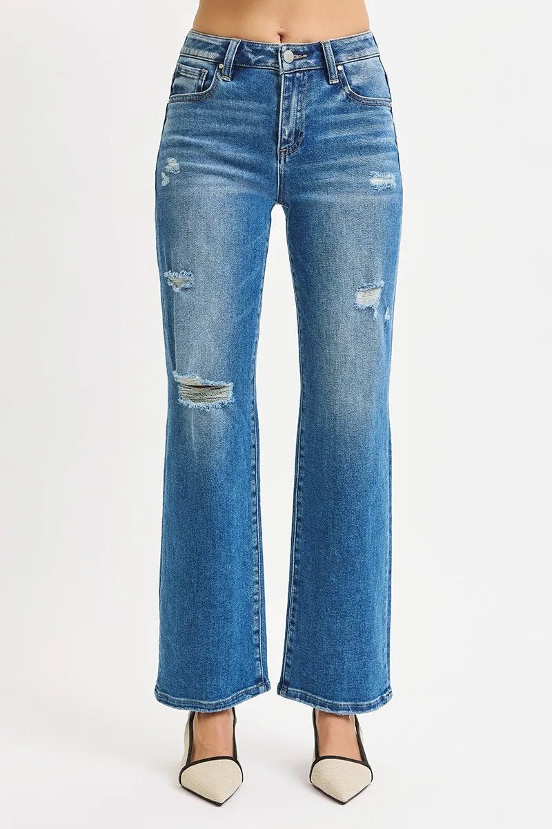 RISEN Full Size High Rise Ankle Straight Front Body Distressed Jeans Plus Size - Demented Sisters