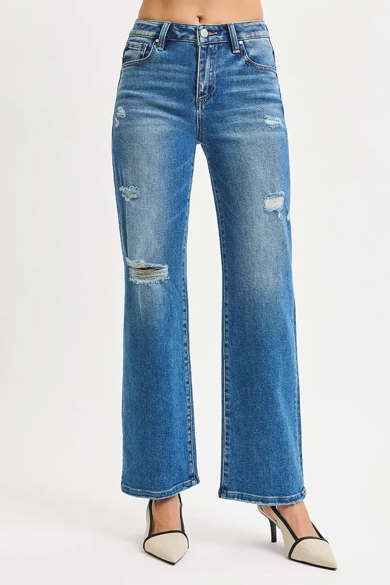 RISEN Full Size High Rise Ankle Straight Front Body Distressed Jeans Plus Size - Demented Sisters