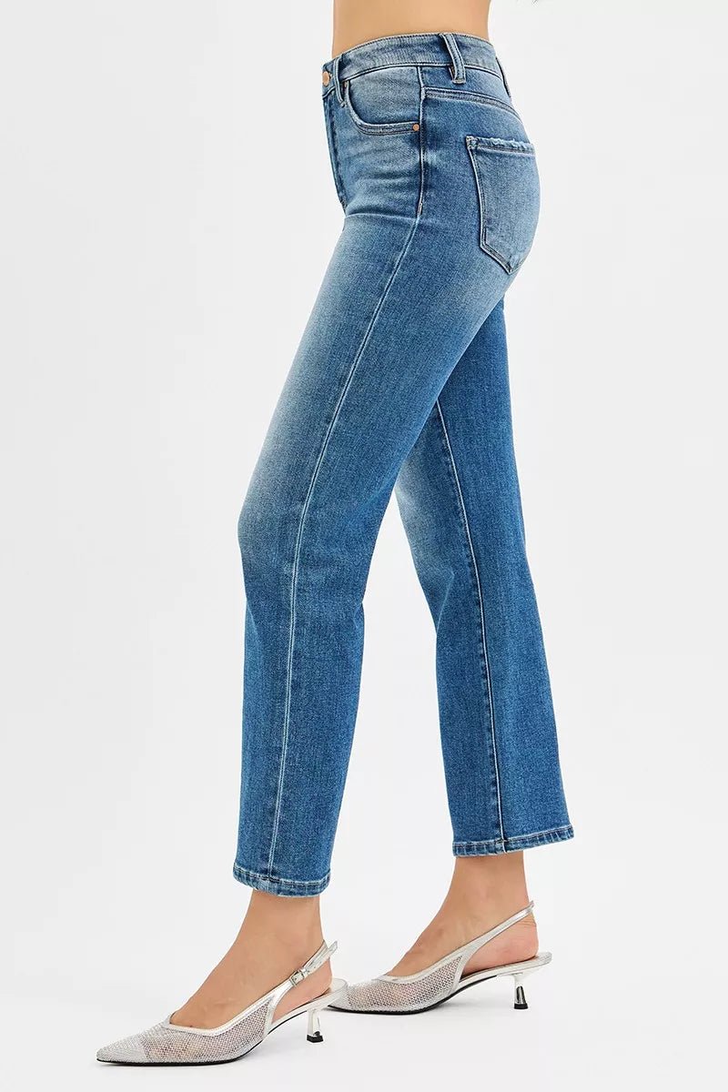 RISEN Tummy Control High Rise Crop Straight Jeans - Demented Sisters