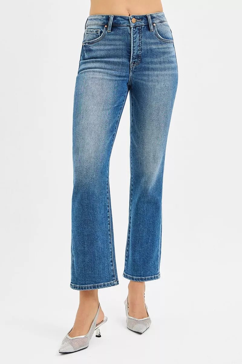 RISEN Tummy Control High Rise Crop Straight Jeans - Demented Sisters