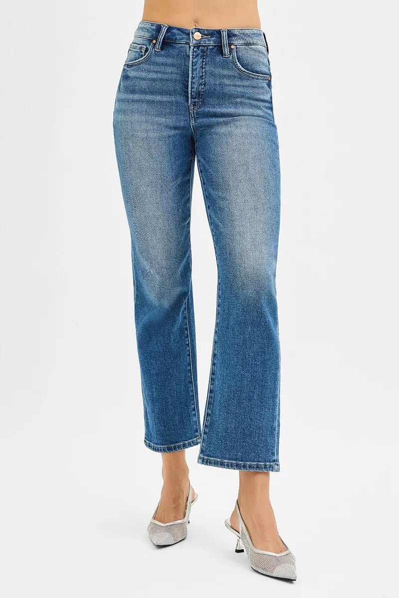 RISEN Tummy Control High Rise Crop Straight Jeans - Demented Sisters