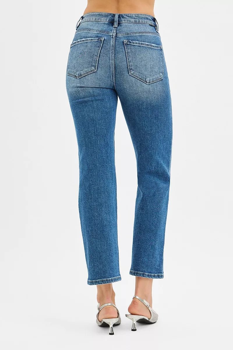 RISEN Tummy Control High Rise Crop Straight Jeans - Demented Sisters