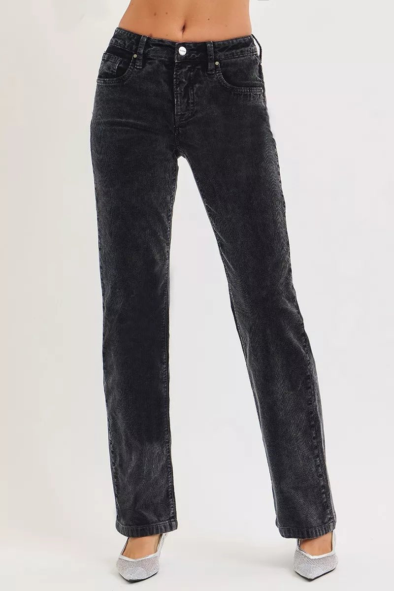 RISEN Tummy Control Mid Rise Straight Leg Corduroy Pants - Demented Sisters