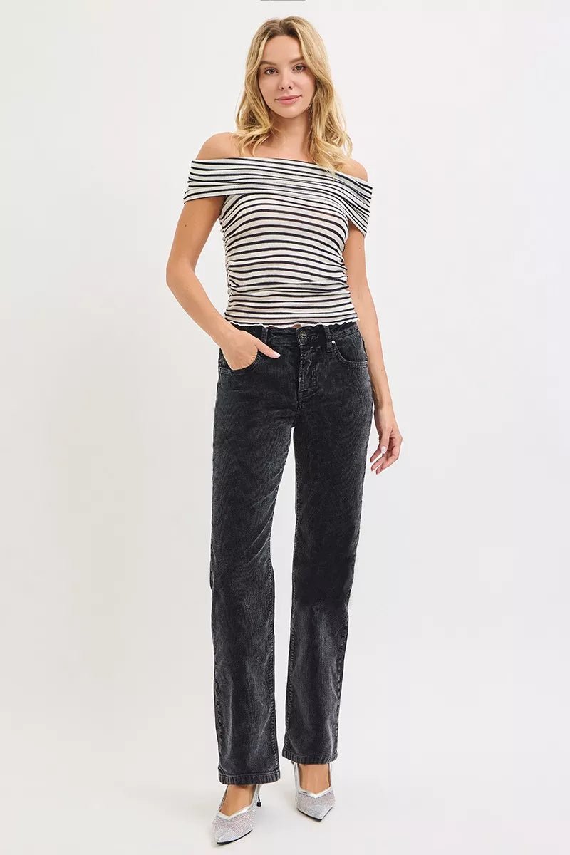 RISEN Tummy Control Mid Rise Straight Leg Corduroy Pants - Demented Sisters