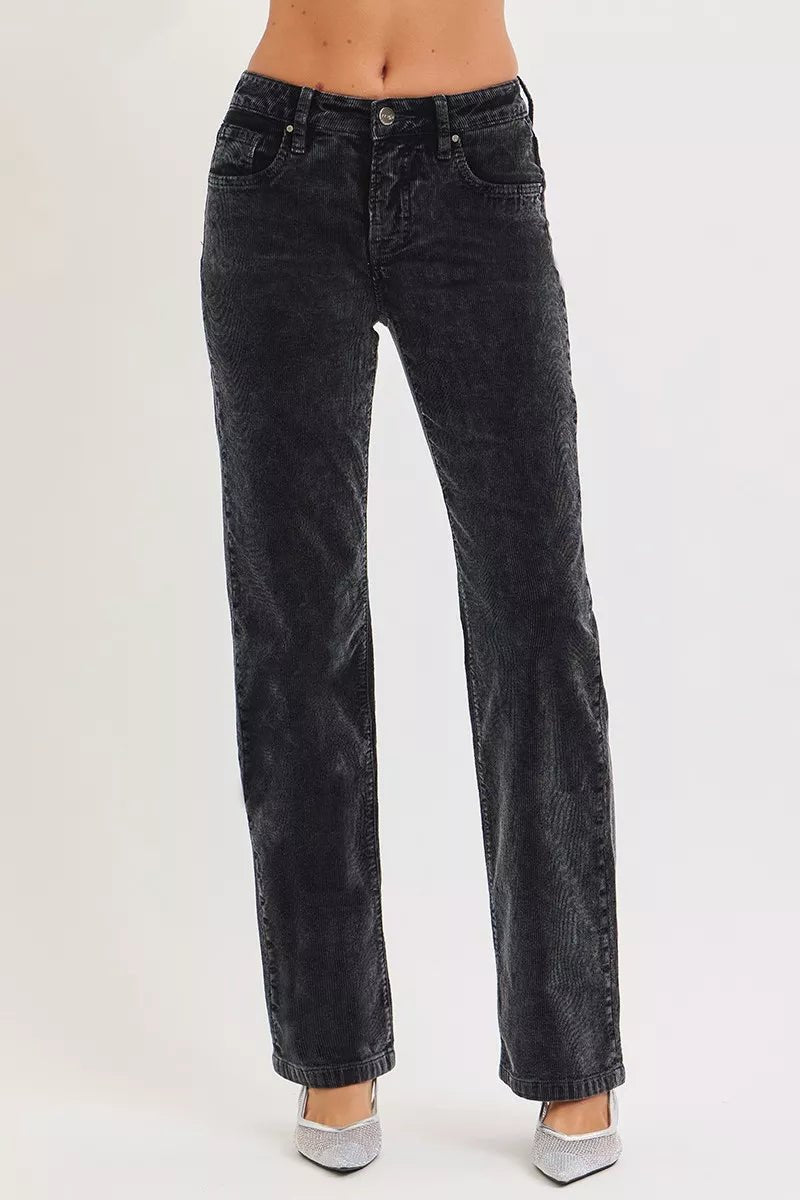 RISEN Tummy Control Mid Rise Straight Leg Corduroy Pants - Demented Sisters