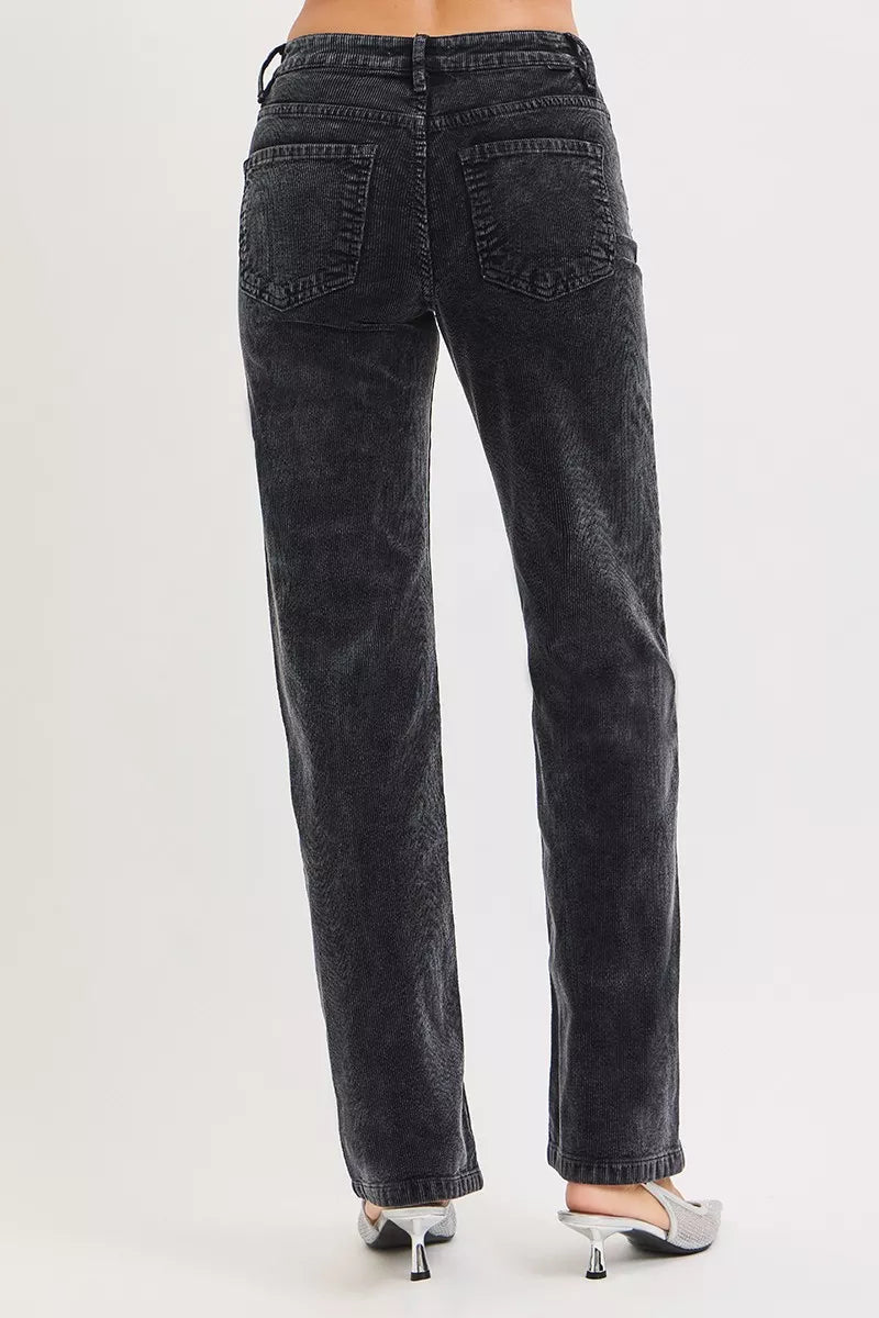 RISEN Tummy Control Mid Rise Straight Leg Corduroy Pants - Demented Sisters