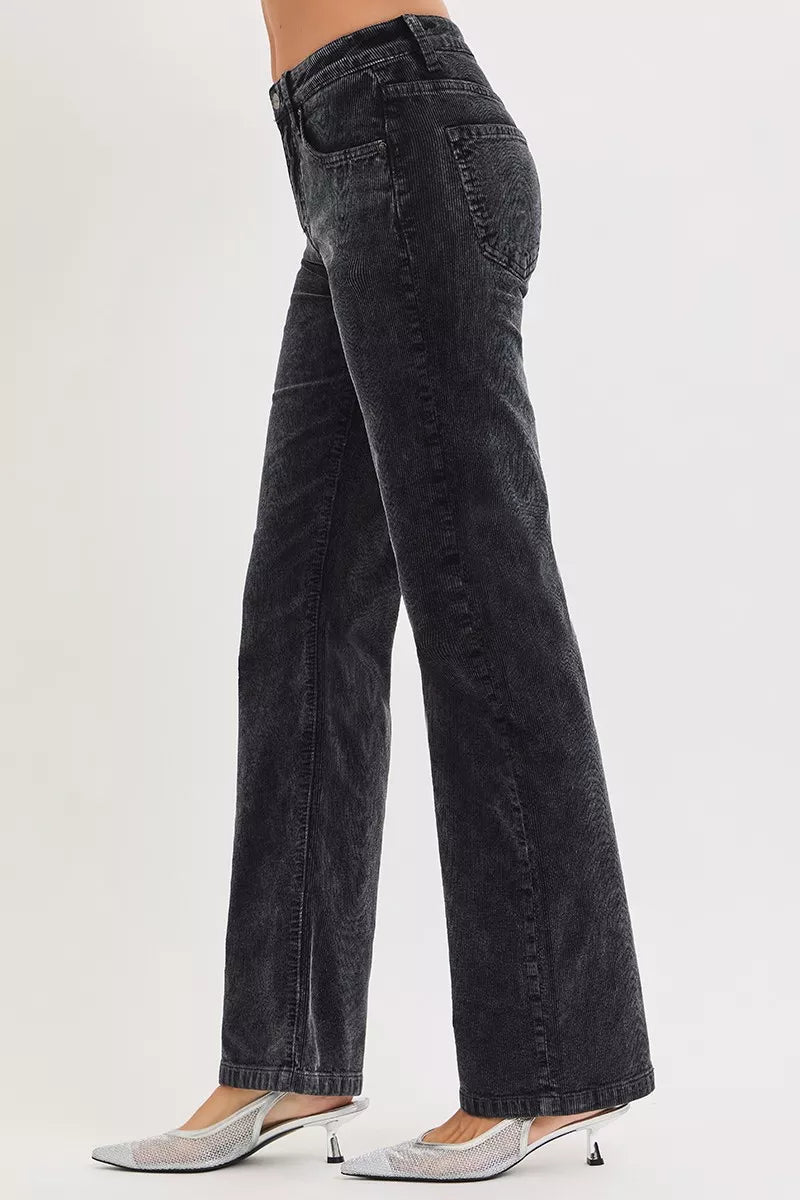 RISEN Tummy Control Mid Rise Straight Leg Corduroy Pants - Demented Sisters