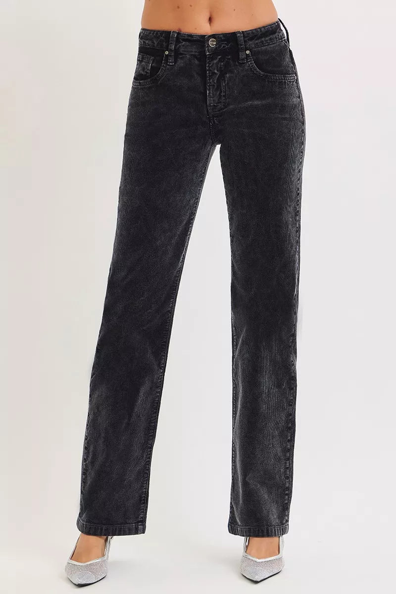 RISEN Tummy Control Mid Rise Straight Leg Corduroy Pants - Demented Sisters