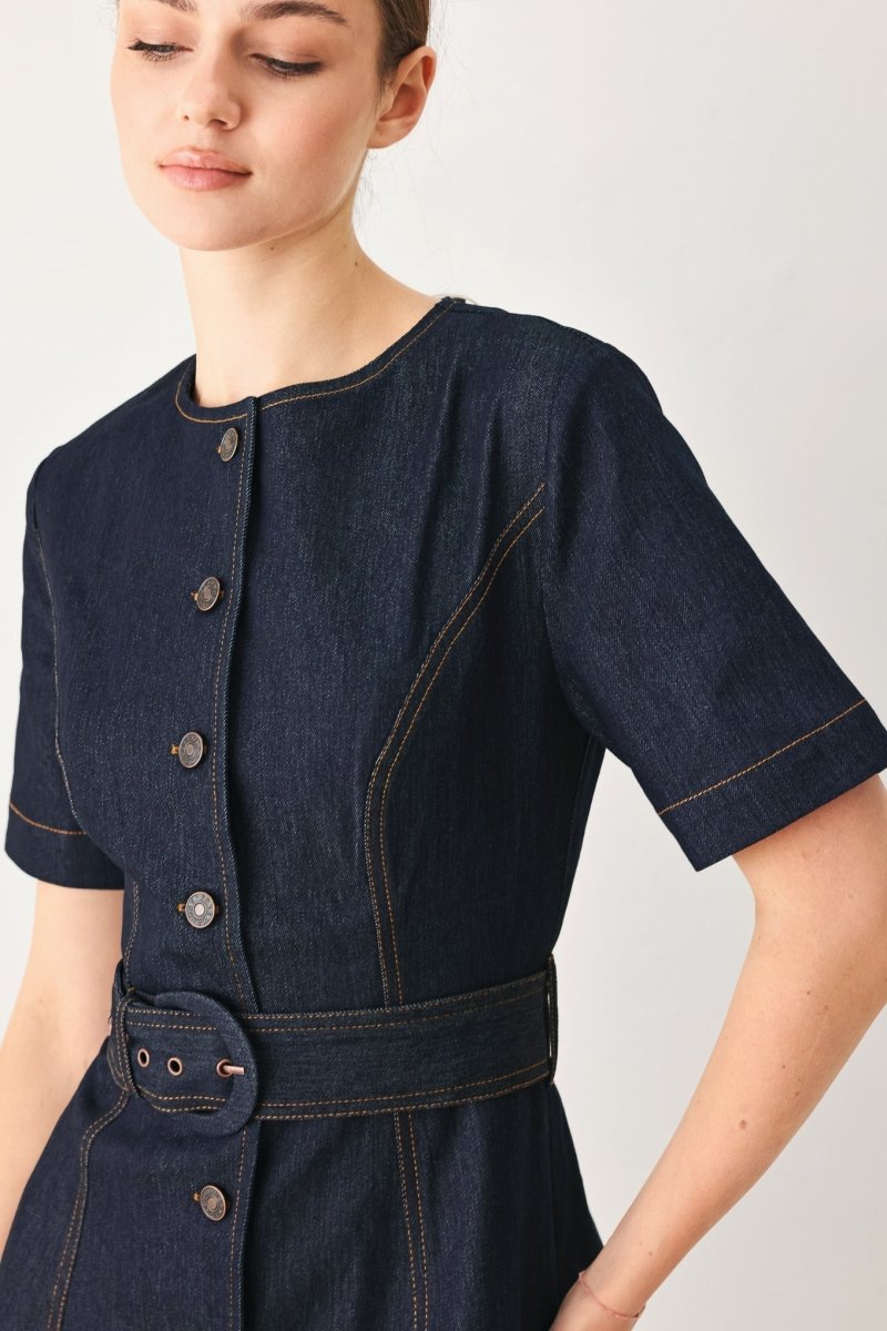 ROMANTIC DENIM WOVEN MIDI DRESS - Demented Sisters