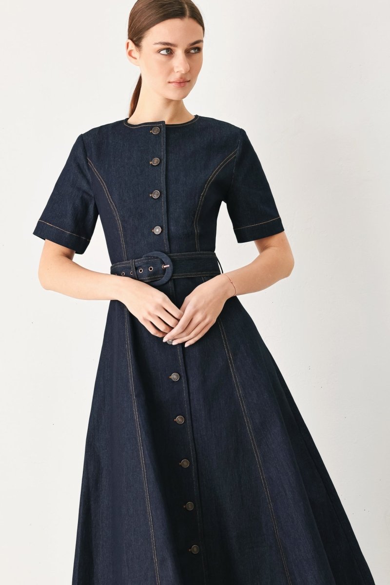 ROMANTIC DENIM WOVEN MIDI DRESS - Demented Sisters