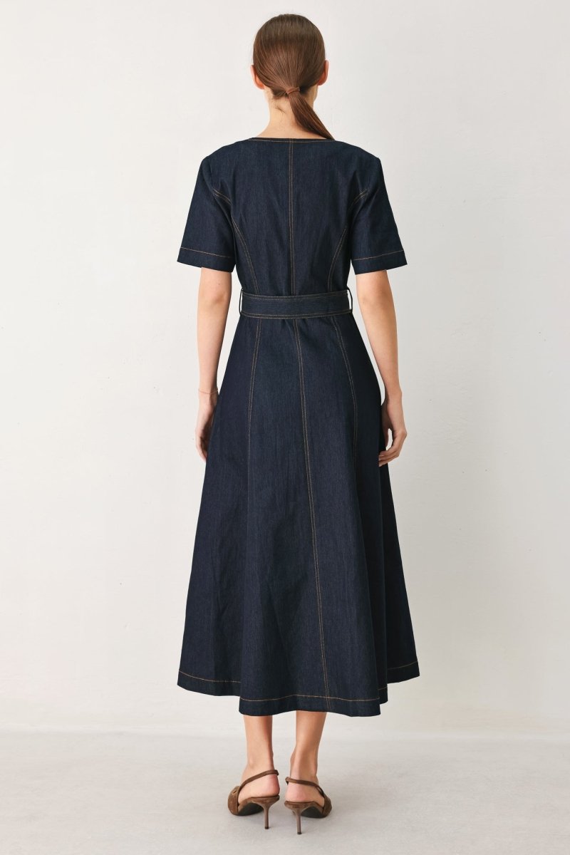 ROMANTIC DENIM WOVEN MIDI DRESS - Demented Sisters