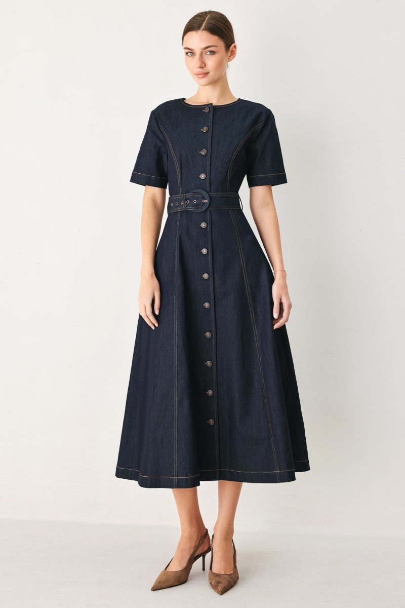 ROMANTIC DENIM WOVEN MIDI DRESS - Demented Sisters