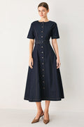 ROMANTIC DENIM WOVEN MIDI DRESS - Demented Sisters