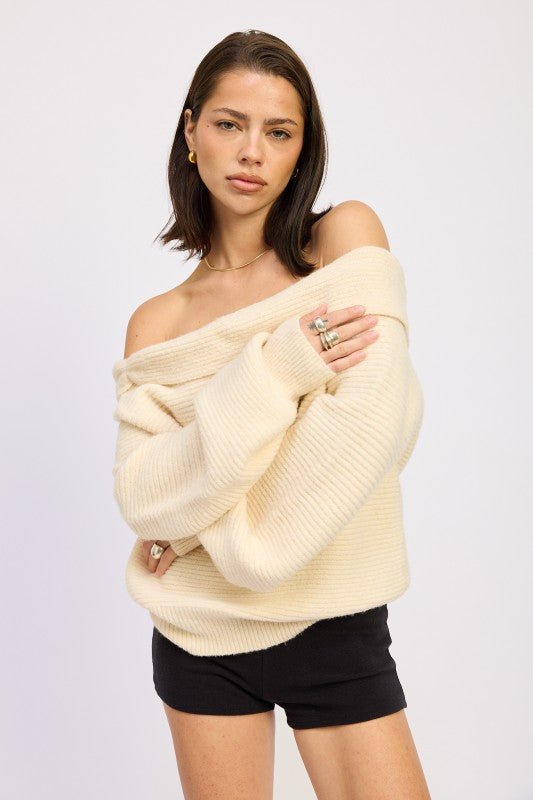 ROSE APPLIQUE OFF SHOULDER BLOUSN SWEATER - Demented Sisters