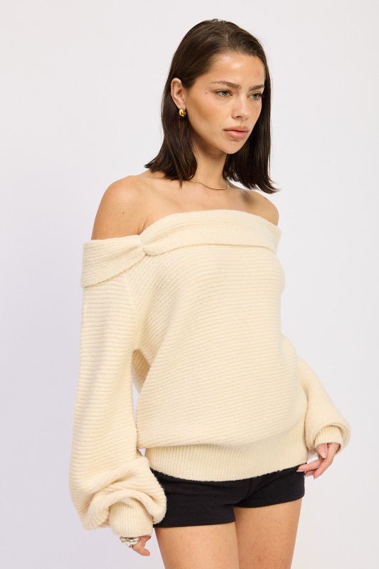 ROSE APPLIQUE OFF SHOULDER BLOUSN SWEATER - Demented Sisters