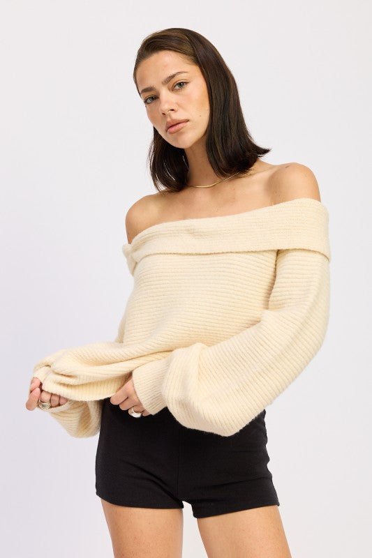 ROSE APPLIQUE OFF SHOULDER BLOUSN SWEATER - Demented Sisters