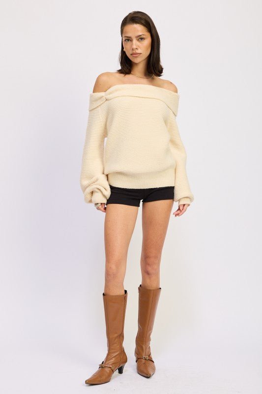 ROSE APPLIQUE OFF SHOULDER BLOUSN SWEATER - Demented Sisters