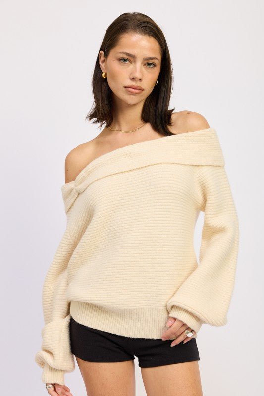 ROSE APPLIQUE OFF SHOULDER BLOUSN SWEATER - Demented Sisters