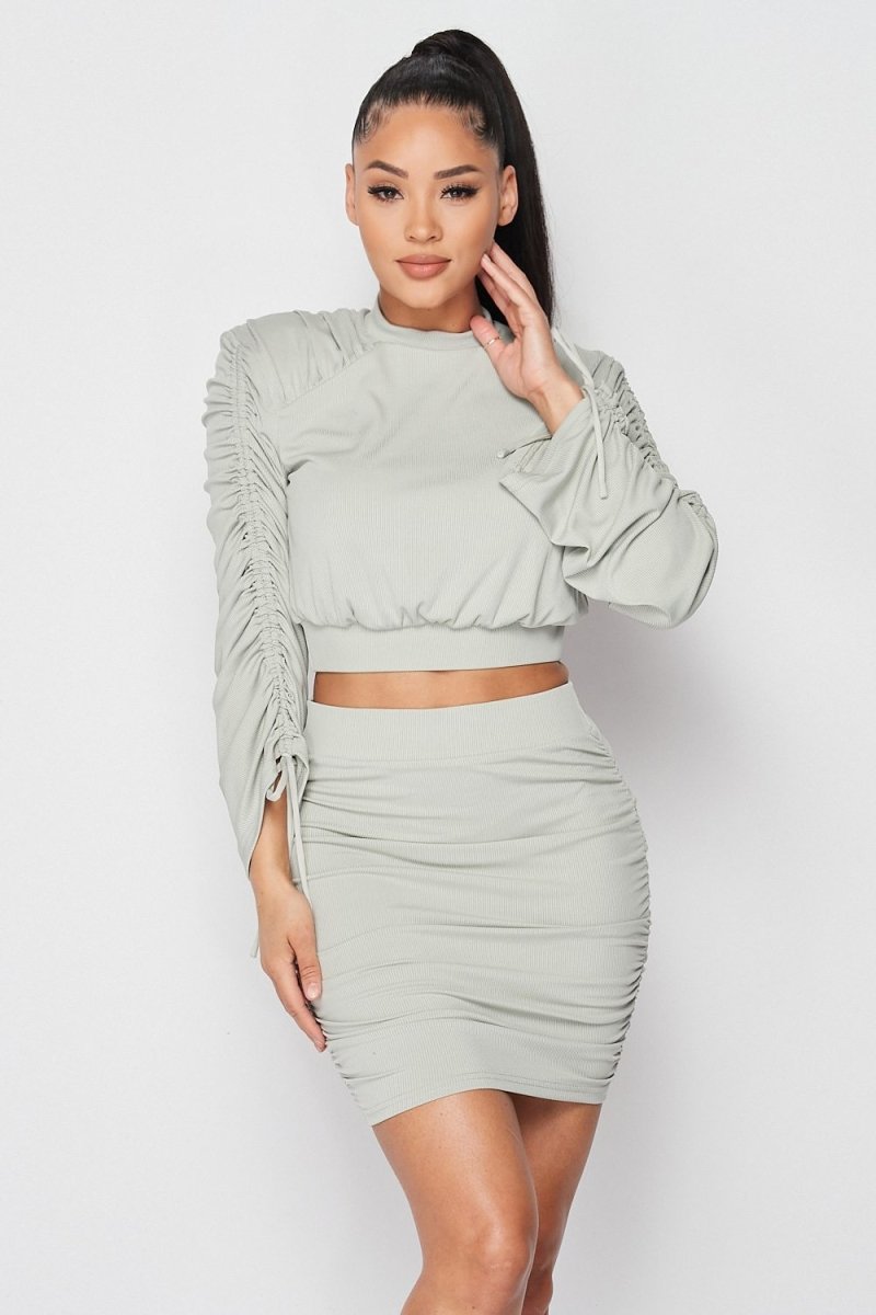 Ruched Long Sleeve And Skirt Set - Demented Sisters