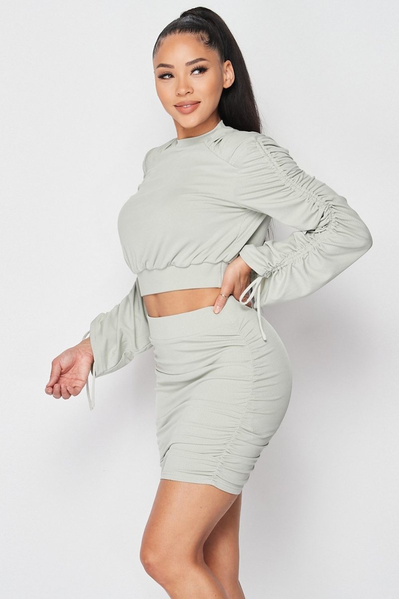 Ruched Long Sleeve And Skirt Set - Demented Sisters