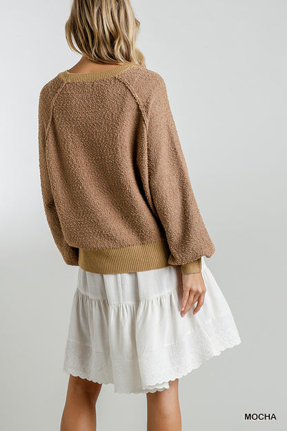 Puff Sleeve Boat Neck Sweater - Demented Sisters