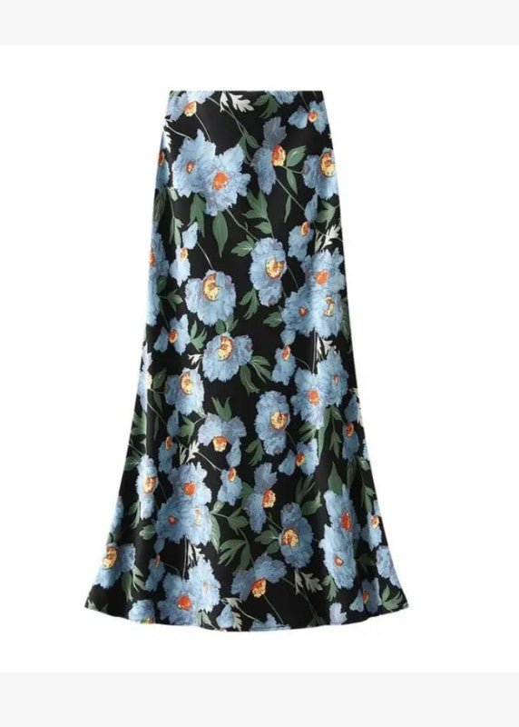 Satin Floral Print Skirt - Demented Sisters