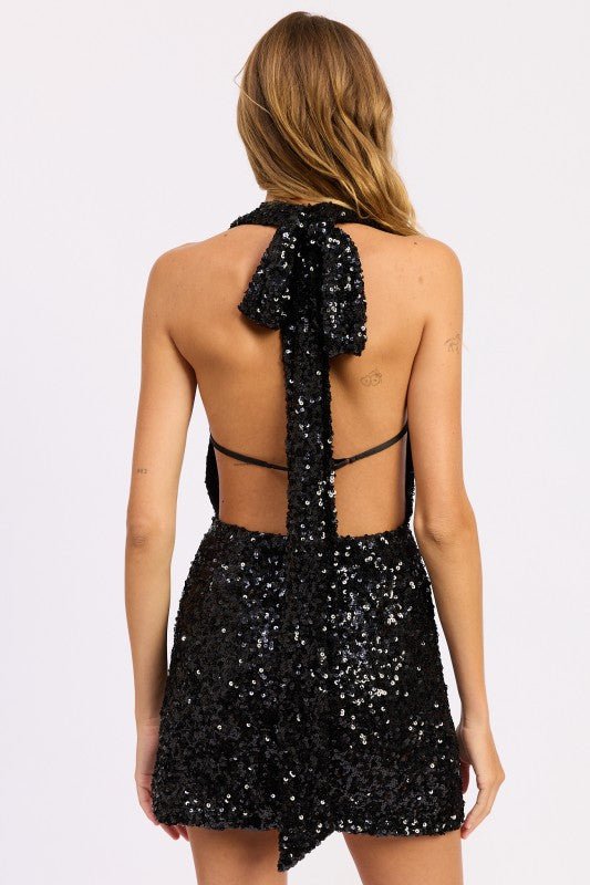 SEQUIN HALTER SCARF MINI DRESS - Demented Sisters
