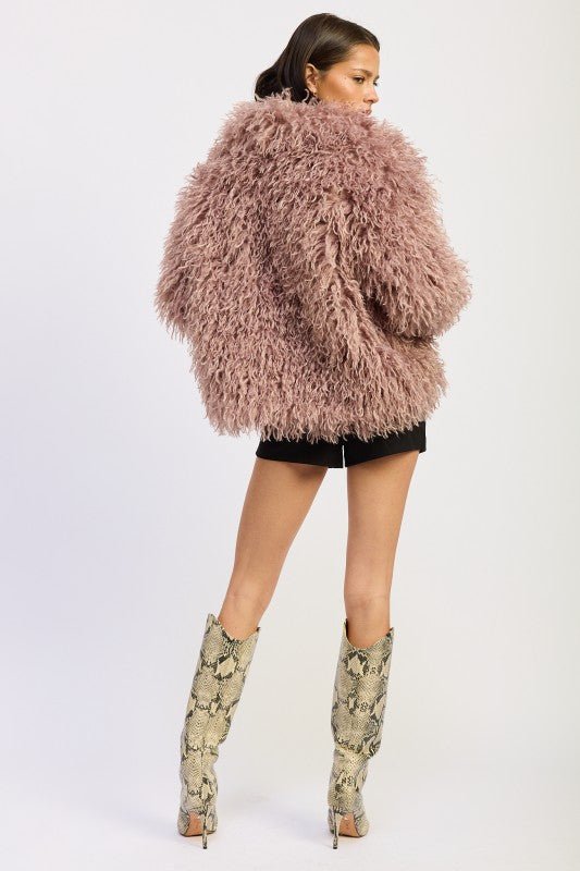 SHAGGY FAUR FUR COAT WITH COLLAR - Demented Sisters