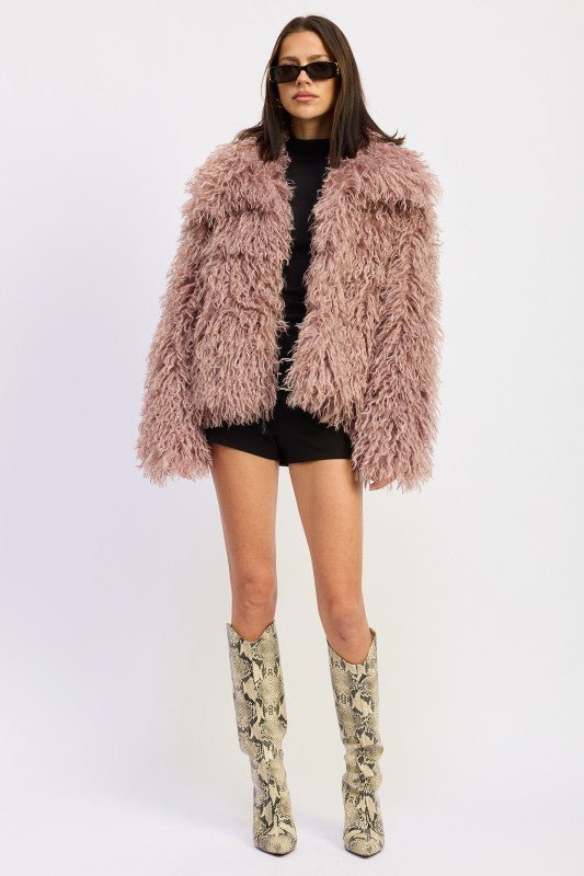 SHAGGY FAUR FUR COAT WITH COLLAR - Demented Sisters