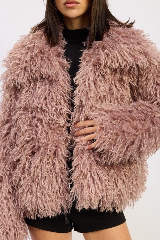 SHAGGY FAUR FUR COAT WITH COLLAR - Demented Sisters