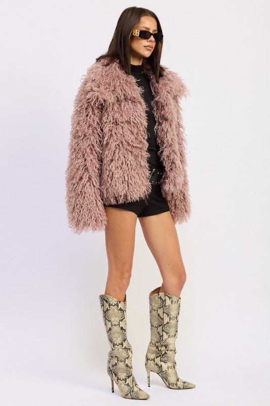 SHAGGY FAUR FUR COAT WITH COLLAR - Demented Sisters