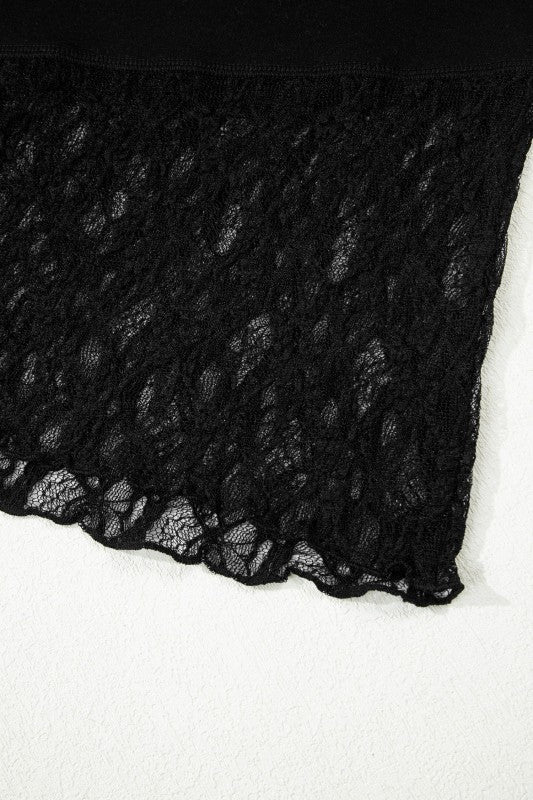 Sheer Lace Asymmetric Patchwork Long Sleeve Top - Demented Sisters