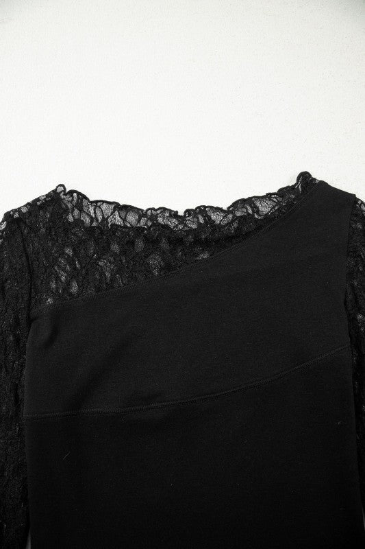 Sheer Lace Asymmetric Patchwork Long Sleeve Top - Demented Sisters