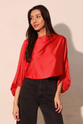 Silky Satin Boat Neck Blouson Top - Demented Sisters