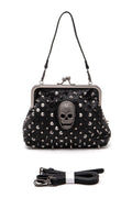 Black Studded Skull Kiss Lock Purse – Spiked Gothic Handbag with Shoulder Strap - Demented Sisters